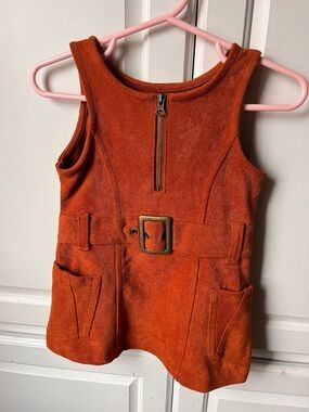 Girls Orange Suede Belted Pocket Dress